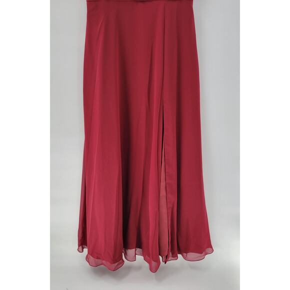 Azazie‎ Gown Womens Large Red Pleated Chiffon High Slit Prom Bridesmaid Dress - Picture 11 of 16